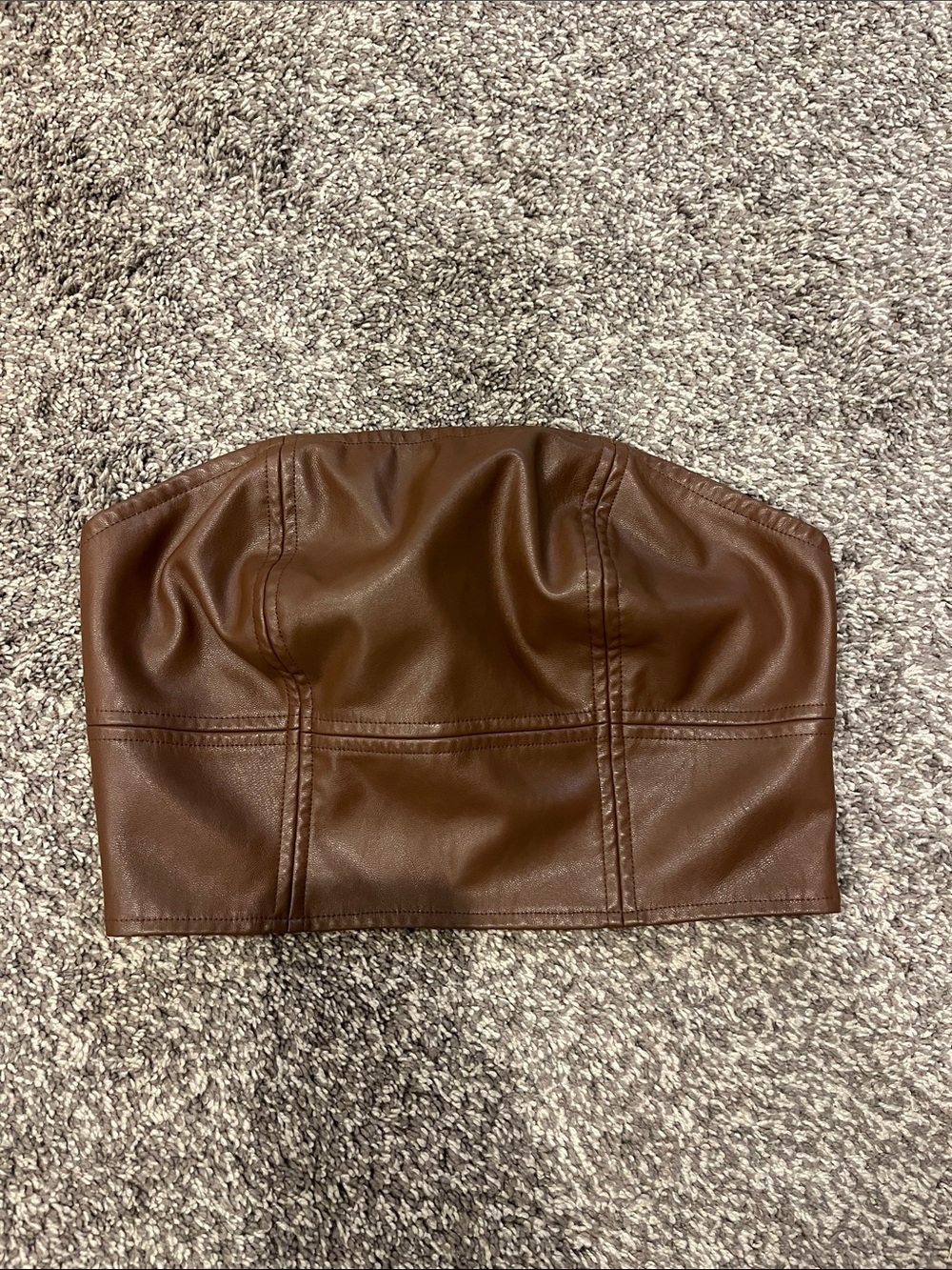 Brown Faux Leather Strapless Bustier